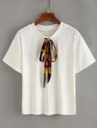 Romwe Colorful Bow-tie Neck T-shirt