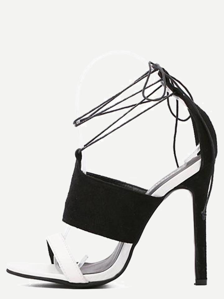 Romwe Black Faux Suede Strappy Lace-up Heeled Sandals