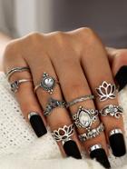 Romwe Flower Detail Gemstone Rings Set 10pcs