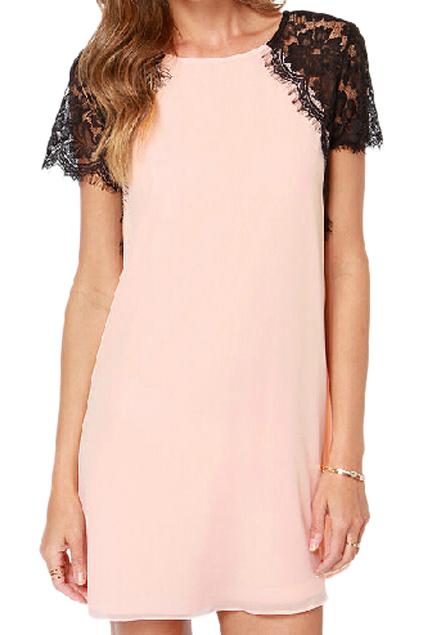Romwe Romwe Lace Shoulder Loose Pink Shift Dress
