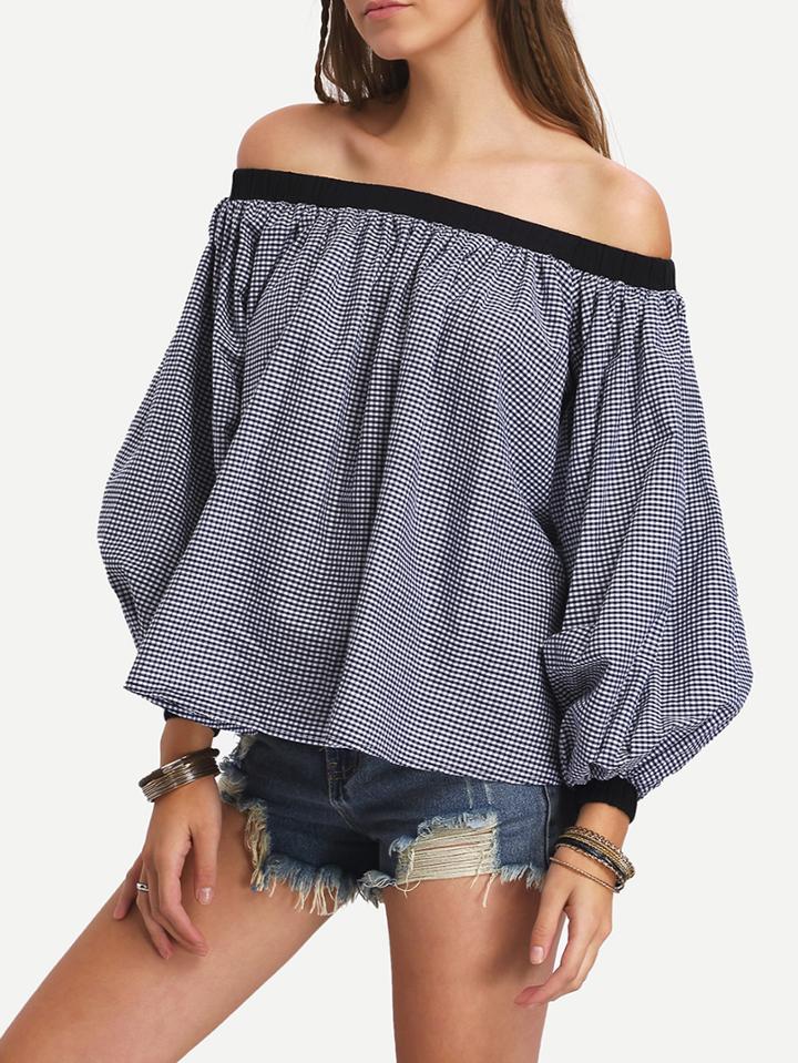 Romwe Black Lantern Sleeve Off The Shoulder Blouse