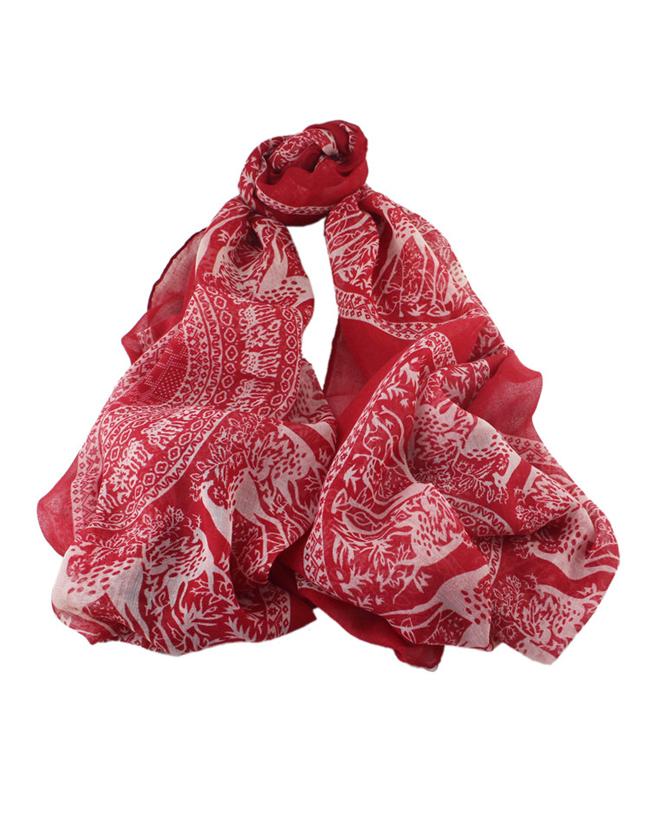 Romwe Red Flower Print Large Long Scarf