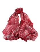 Romwe Red Flower Print Large Long Scarf