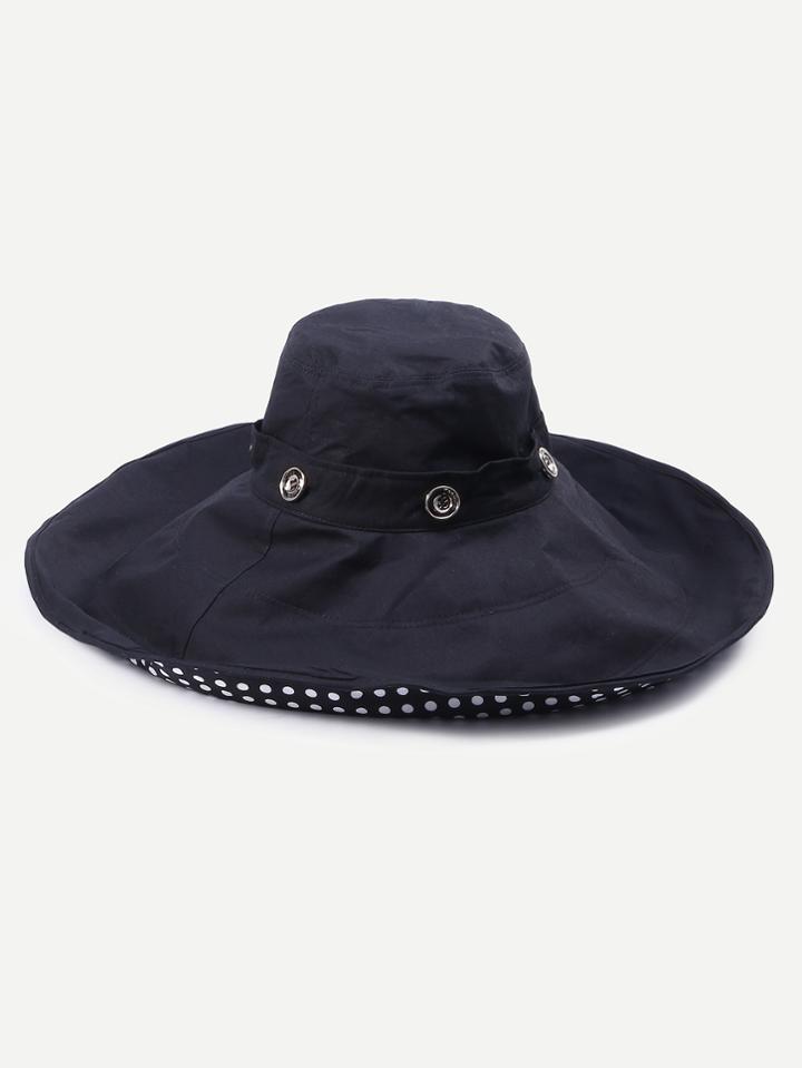 Romwe Black Polka Dot Lining Removable Brim Bucket Hat