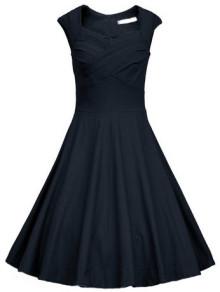 Romwe Frocks Heart Shape Collar Raw Sleeveless Flare Dress