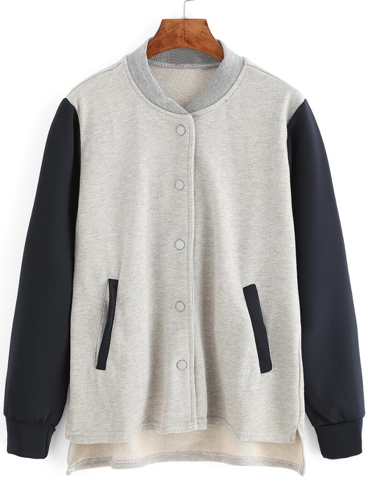 Romwe Dip Hem Color-block Varsity Jacket
