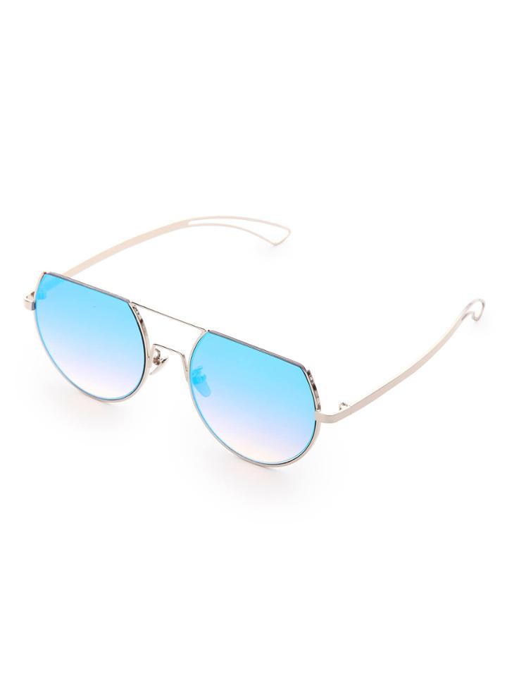 Romwe Flat Top Double Bridge Round Sunglasses