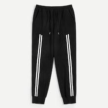 Romwe Guys Striped Tape Drawstring Waist Sweatpants