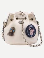 Romwe Beige Drawstring Chain Bucket Bag With Vintage Charm