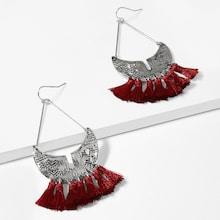 Romwe Engraved Detail Moon Tassel Drop Earrings 1pair