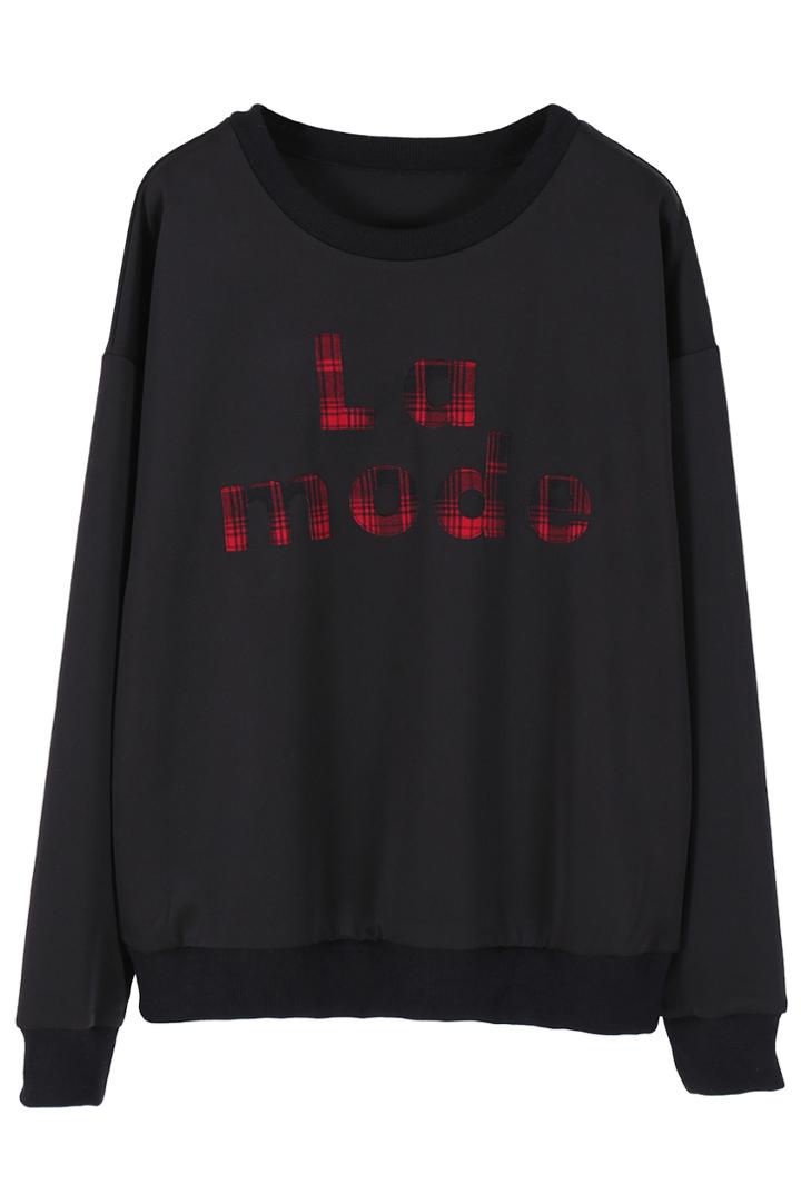Romwe Romwe Letter Print Sweatshirt-black