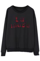 Romwe Romwe Letter Print Sweatshirt-black