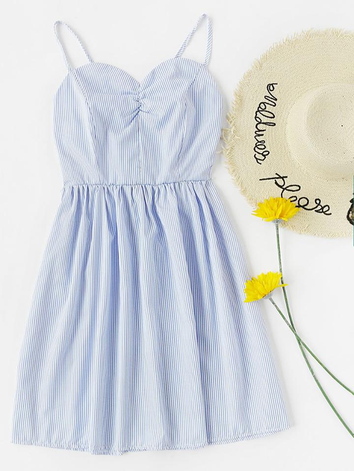 Romwe Striped Lace Up Criss Cross Back Cami Dress