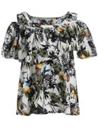 Romwe Open Shoulder Leaves Print Dress