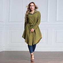 Romwe Plus Scalloped Hem Laser Cut Self Tie Waist Shirt Dress