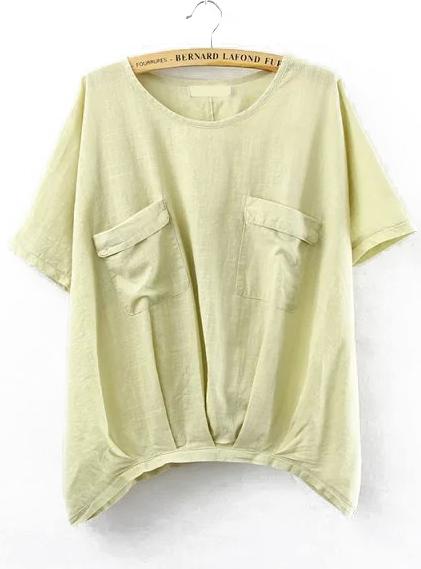 Romwe With Pockets Yellow T-shirt