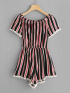 Romwe Pom Pom Detail Stripe Jumpsuit