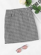 Romwe Houndstooth Zip Up Back Skirt