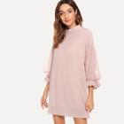 Romwe Pearl Beaded Sheer Mesh Panel Sleeve Dress