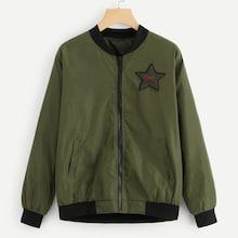 Romwe Zip Up Patched Jacket