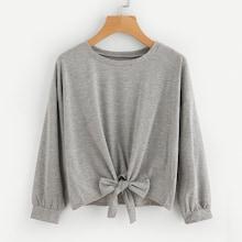 Romwe Drop Shoulder Knot Front Slub Sweatshirt