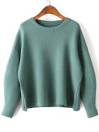 Romwe Green Round Neck Ribbed Trim Drop Shoulder Knitwear