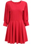 Romwe Balloon Sleeve With Zipper Pleated Red Dress