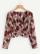 Romwe V Neckline Geo Print Surplice Crop Top