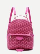 Romwe Pink Print Pu Front Pocket Backpack