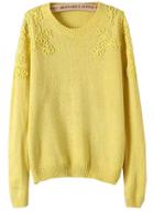 Romwe Yellow Embroidered Flower Sweater