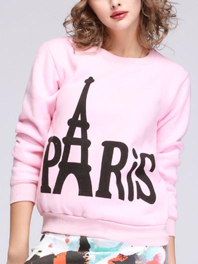 Romwe Round Neck Letter Print Pink Sweatshirt