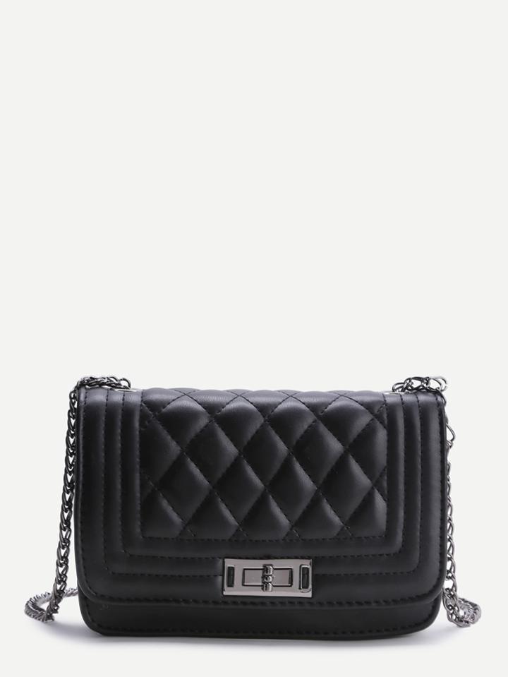 Romwe Black Quilted Crossbody Bag With Chain