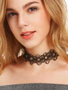 Romwe Black Floral Lace Hollow Out Hole Choker Necklace