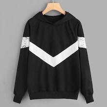 Romwe Contrast Lace Hooded Sweatshirt