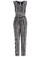 Romwe V Neck Sleeveless Vertical Striped Jumpsuit