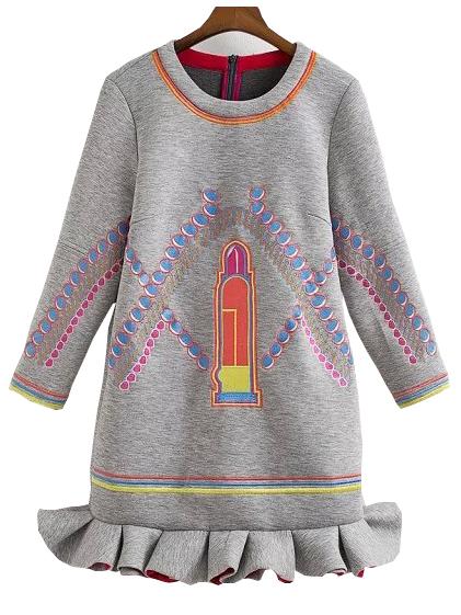Romwe Lipstick Embroidered Flounce Hem Dress