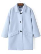 Romwe Lapel Single Breasted Woolen Blue Coat