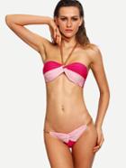 Romwe Chain Halter Color Block Bandeau Bikini Set
