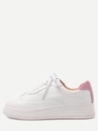 Romwe White And Pink Pu Rubber Sole Low Top Sneakers