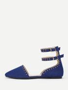 Romwe Studded Detail Double Ankle Strap Denim Flats