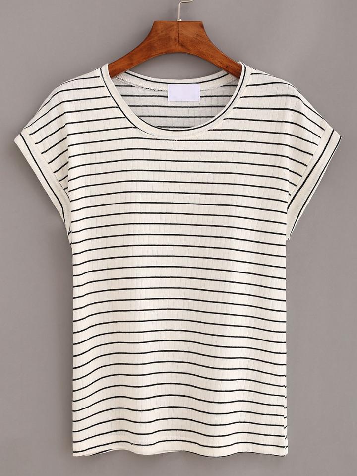 Romwe Black Striped Short Sleeve T-shirt
