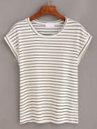 Romwe Black Striped Short Sleeve T-shirt