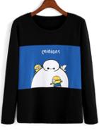 Romwe Multicolor Round Neck Minions Baymax Print T-shirt