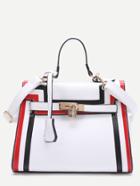 Romwe White Striped Trim Pu Shoulder Bag