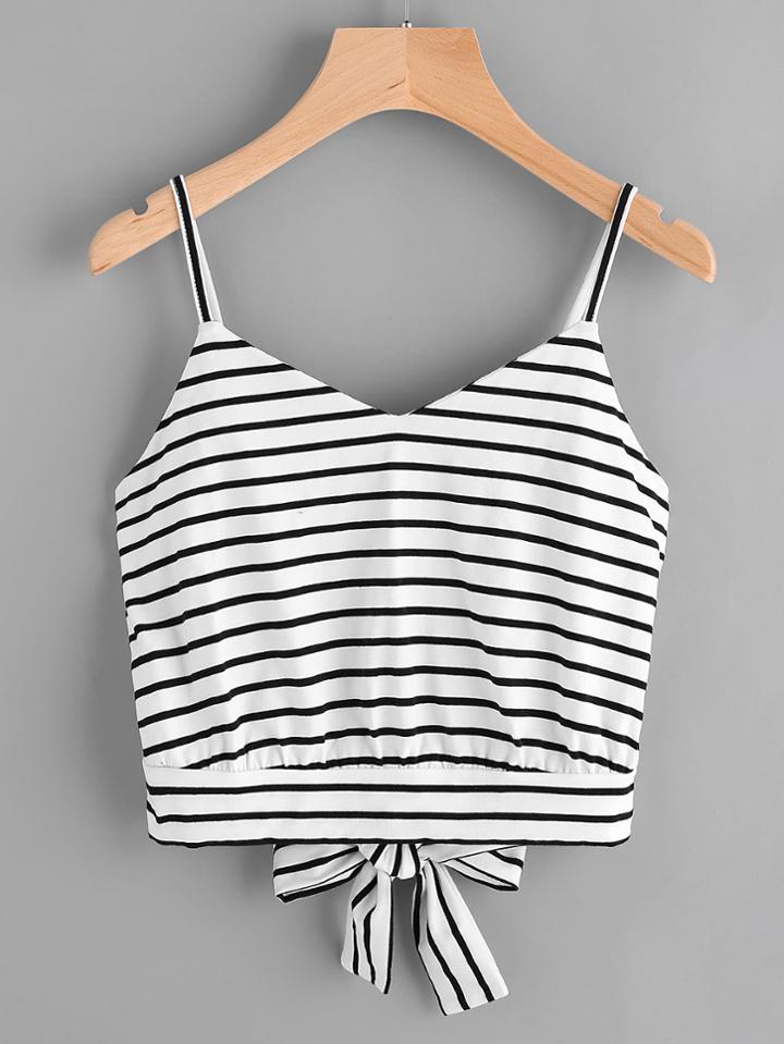 Romwe Split Bow Tie Back Crop Cami Top
