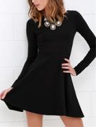 Romwe Long Sleeve A-line Black Dress