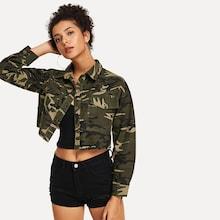 Romwe Camo Print Crop Jacket