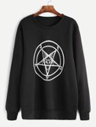 Romwe Black Pentagram Print Sweatshirt
