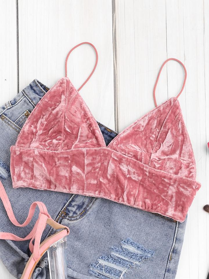Romwe Crushed Velvet Crop Cami Top