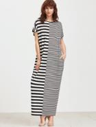 Romwe Mixed Stripe Full Length Dress
